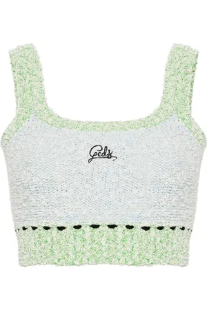 GCDS Logo-embroidered bouclé cropped top