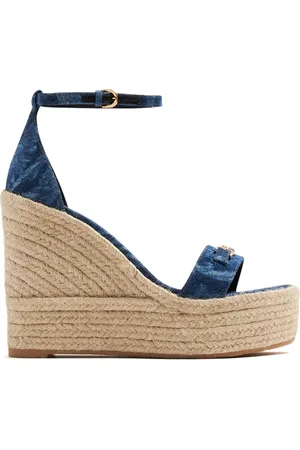 VERSACE Barocco denim wedge espadrilles