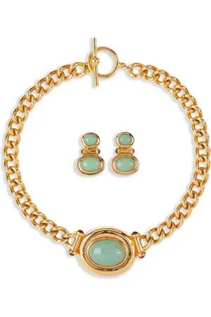 Susan Caplan 1990s Elizabeth Taylor cabochon-embellished necklace and earrings set