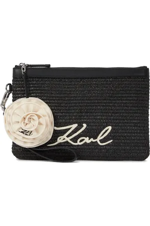 Karl Lagerfeld Signature flower raffia pouch