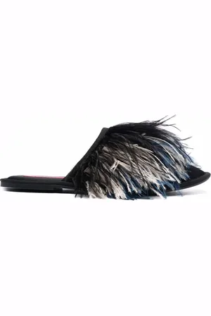 La DoubleJ Feather-trim detail slippers