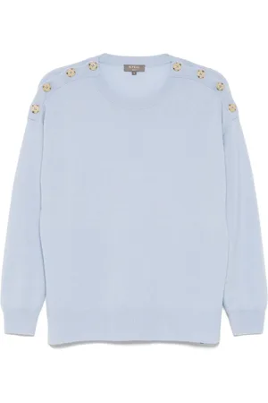 N.PEAL Button-shoulder round-neck jumper