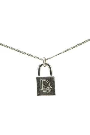 Dior 20th Century Brass Oblique Padlock Pendant Necklace costume necklace
