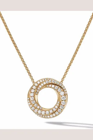David Yurman 18kt yellow Petite Pavé Crossover diamond pendant necklace (15.5mm)
