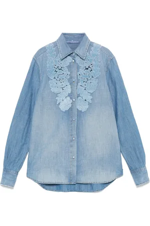 ERMANNO SCERVINO Floral-appliqué denim shirt