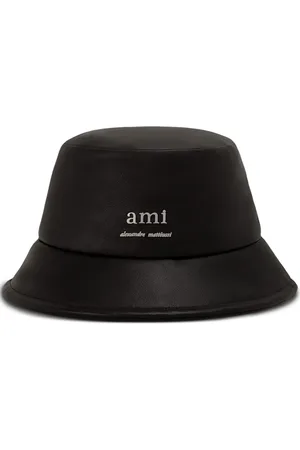 Ami Logo-plaque leather bucket hat