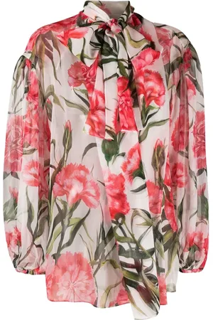 Dolce & Gabbana Carnation-print tie-neck silk blouse
