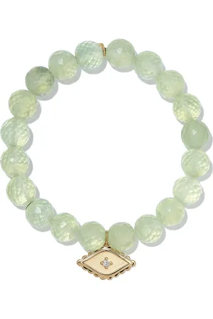 Sydney Evan 14kt yellow prehnite evil eye diamond charm beaded bracelet
