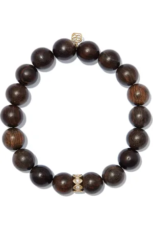 Sydney Evan 14kt yellow wood and diamond evil eye beaded bracelet
