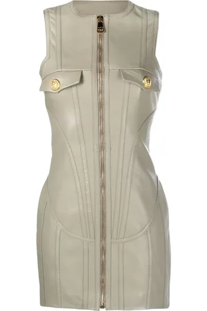 Balmain Panelled leather minidress