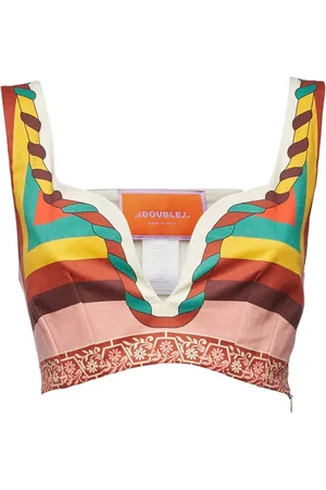 La DoubleJ Colour-block printed crop top