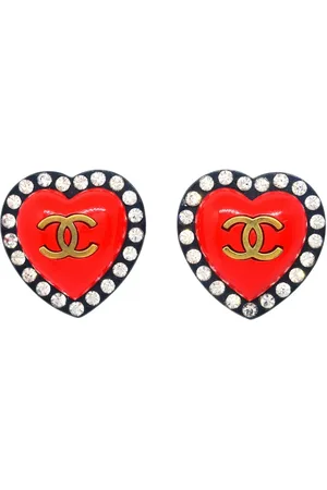 CHANEL 1995 rhinestone heart clip-on earrings