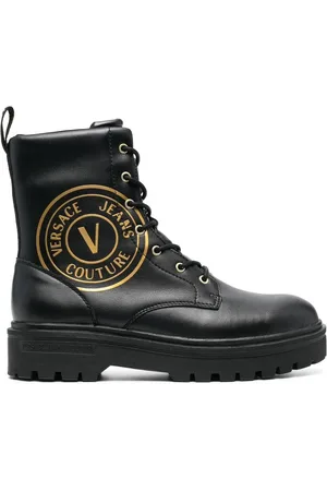 VERSACE Logo-print leather combat boots