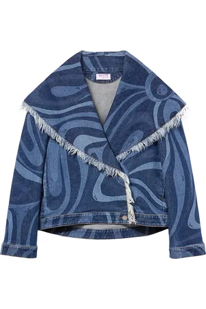 Puccini Abstract-print frayed-edge denim jacket