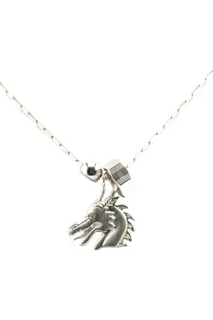Hermès 2000-2024 Palladium Plated Talismans Dragon H Pendant Necklace costume necklace