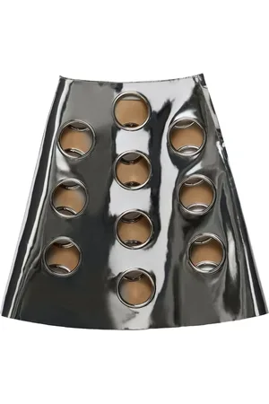 Prada Metallic-effect leather midi skirt