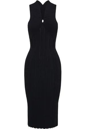 DION LEE Snakeskin sleeveless knitted midi dress