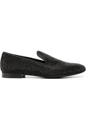 VERSACE Crystal-embellished satin loafers