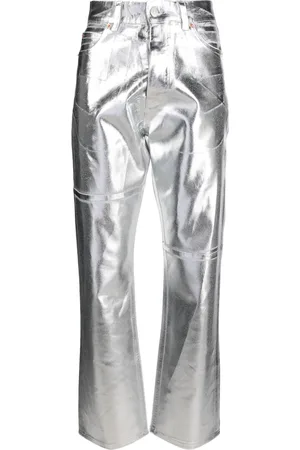 Maison Margiela Foiled-effect tapered-leg jeans
