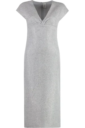 ST. JOHN Cap-sleeve lurex dress