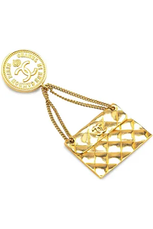 CHANEL 1980-1990 Plated CC Quilted Flap Bag Brooch costume brooch