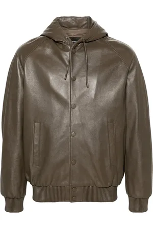 Emporio Armani Hooded leather bomber jacket