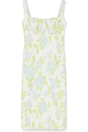 Amsale Floral-jacquard square-neck dress