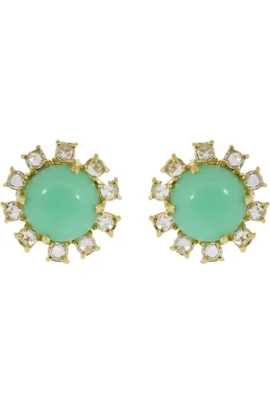 Irene Neuwirth 18kt yellow gold mint chrysoprase and diamond stud earrings