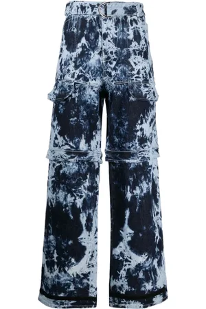 FERRARI Belted-waist tie-dye print jeans