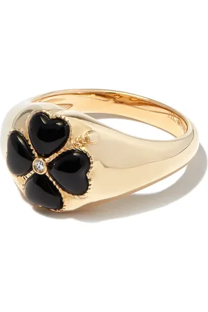 YVONNE LÉON 9kt yellow floral black onyx and diamond signet ring