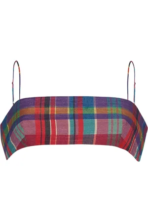 ADAM LIPPES Check Tussah-silk bandeau top