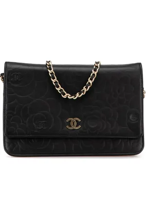 CHANEL 2012 Lambskin Camellia Embossed Wallet On Chain crossbody bag
