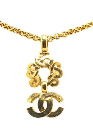 CHANEL 1997 Plated CC Flower Pendant Necklace costume necklace