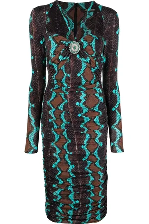 Roberto Cavalli Snakeskin-print bodycon midi dress