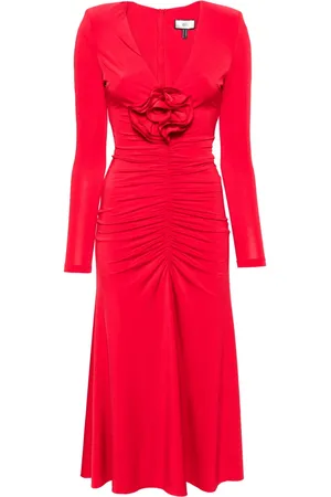 NISSA Floral-appliqué ruched gown