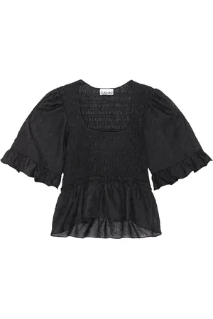 Ganni Crinkled Georgette Smock Blouse