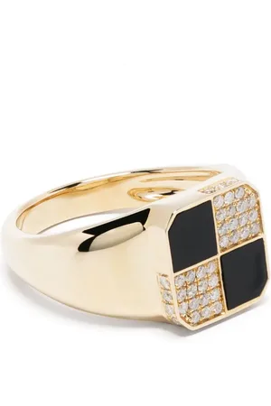 YVONNE LÉON 9kt yellow Mini Damier diamond and onyx signet ring