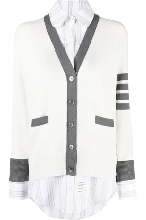 Thom Browne Milano-stitch oxford shirt cardigan combo