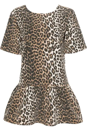 Ganni Leopard-print denim minidress