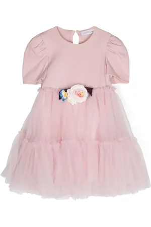 MONNALISA Floral-appliqué tulle dress