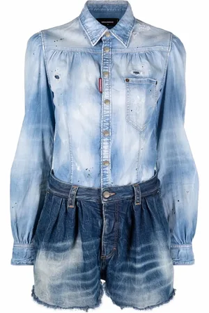 Dsquared2 Two-tone distressed denim playsuit