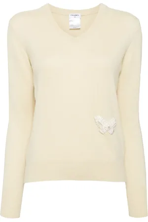 CHANEL 2000s butterfly appliqué cashmere jumper