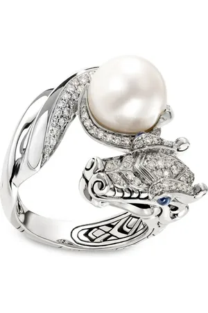 John Hardy Legends Naga freshwater pearl and diamond pavé ring