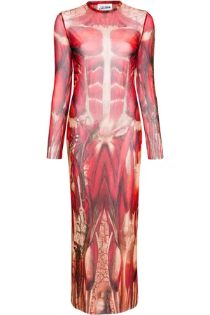 Jean Paul Gaultier Écorché-print tulle maxi dress
