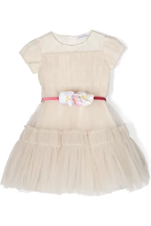 MONNALISA Floral-appliqué tulle dress