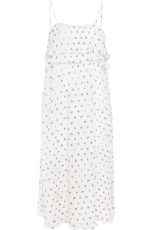 Ganni Monogram-print plissé midi dress