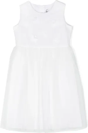 Il gufo Floral-appliqué tulle flared dress
