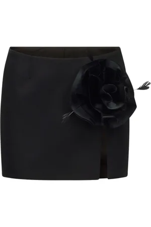 AREA Floral-appliqué wool mini skirt