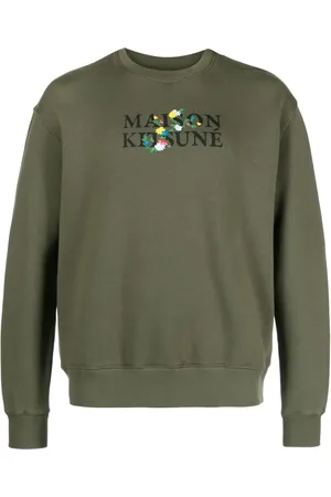 Maison Kitsuné Floral-embroidered cotton sweatshirt