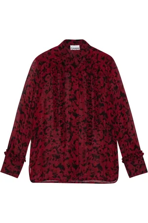 Ganni Floral-print ruffled shirt